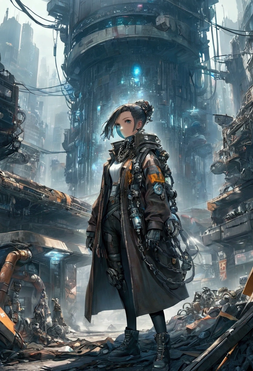 
Aerial View of panoramic distopic city, drones, metal, steel, sky line, britge, gate, soldier, street, army, rebelion, resistence, hologram, rusty metal, space ship, mega structure, oxygen Mask, ,oxygen tank with palnt in side, Wearing scrap clothes, metal gears, sniper, weapons, spikes, leather trench coat, pipes apparent, Apparent installations, machine scrap exposed mechanic cabling, a screenshot inspired by Mad Max, Neon Ligth, Trash, Garbage, Blade Runner, robotic scrap, android scrap, cyborg scrap, tumblr, dau-al-set, wearing apocalyptic clothes, ornate cyberpunk robes, chains, debris, smog, Vehicule Scrap from Mad Max, dressed as an oracle, tattered robes, intricate costume design, cyberpunk fashion clothing, still from a fantasy movie, post apocalyptic attire, mechanic exposed, cables, scrap, sky line of ruins.