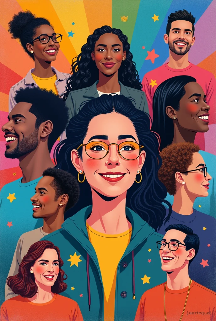 Create a poster with photographs that promote strategies for LGBTIQ inclusion+ in social and personal spheres in the world, that shows various people from that community