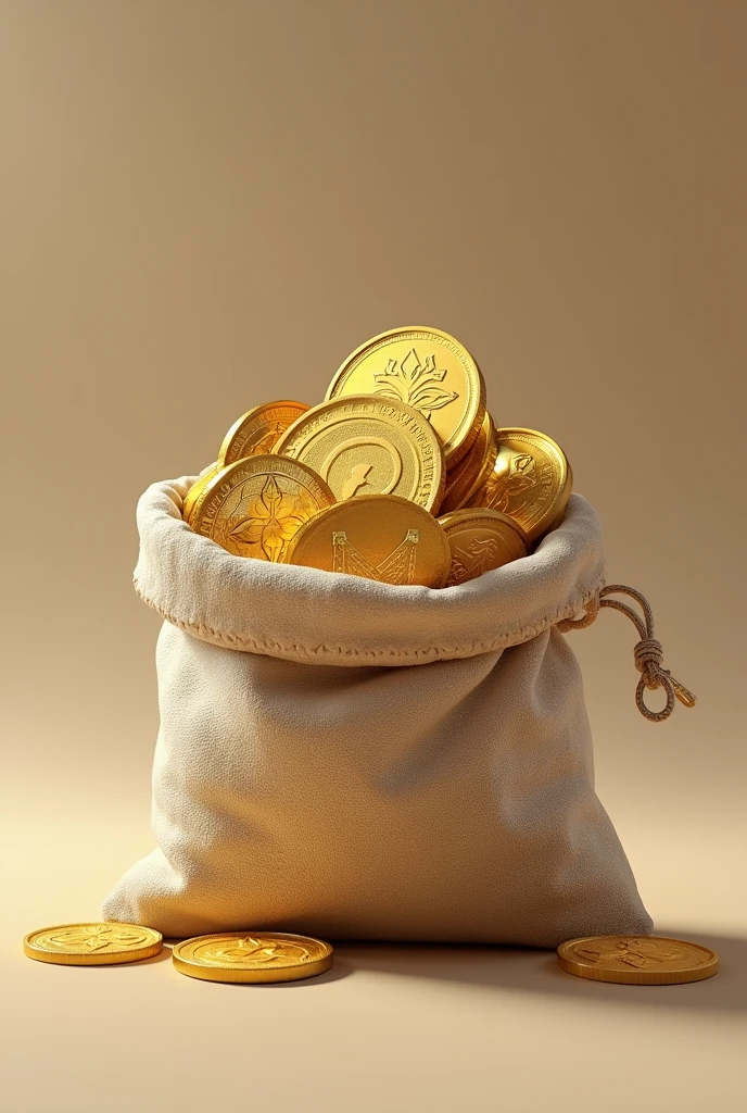Gold coins in small bag best quality and best effects best shadows best lighting 8k 