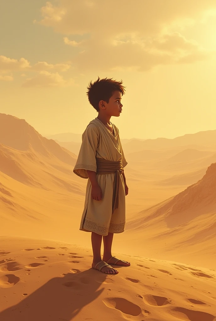 A boy will stand in the desert in Gama with the inscription written on his hand