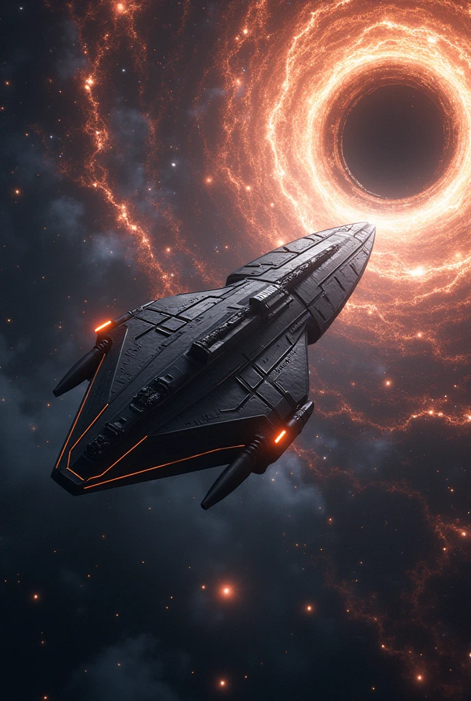 A space ship in milkway galaxy, near a black hole  whole galaxy