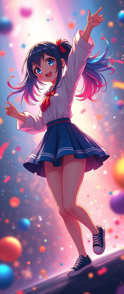 Anime idol girl doing singing and dancing pose