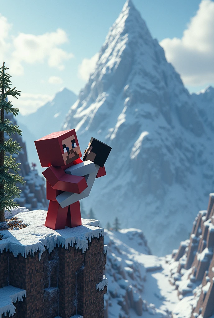 We need an image that is from Minecraft. It has a small entity angry and throwing Jesus from a snow mountain. We need a high quality Minecraft image.