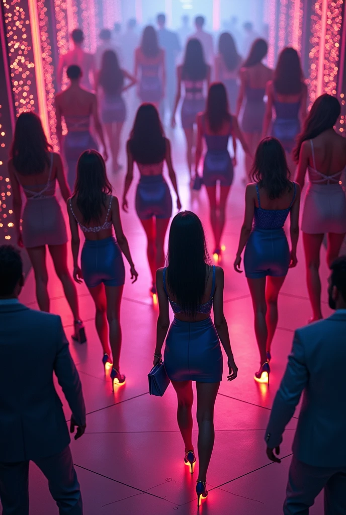 Top down view of multiple women in nightclub wearing heel