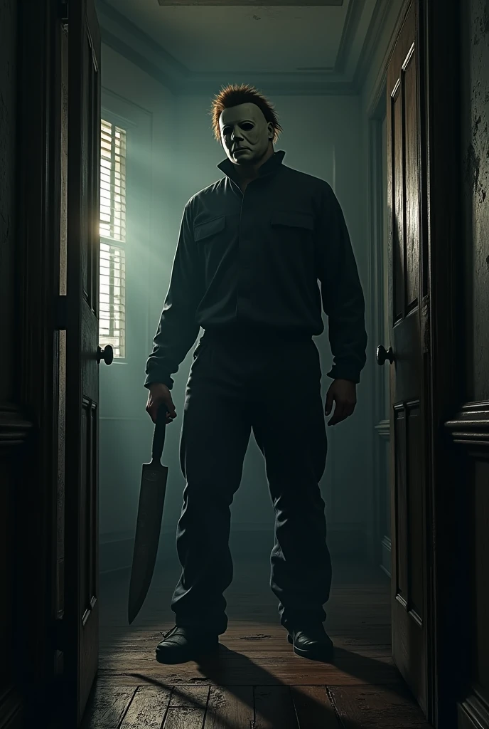 Micheal myers na casa, a giant knife 
