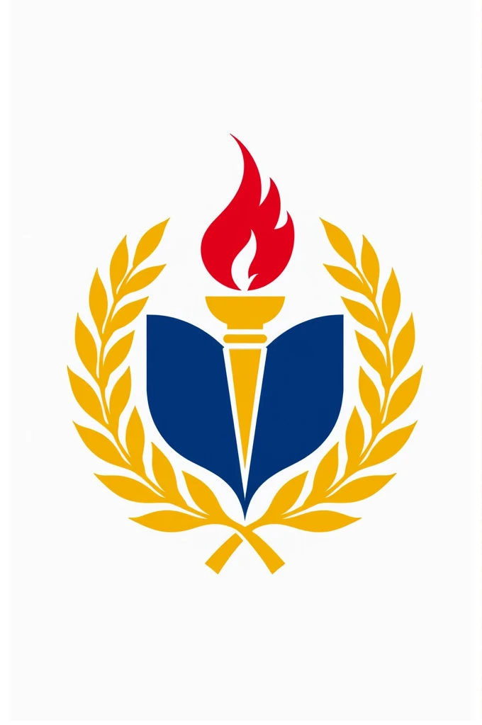 Make a logo pertaining to Education. The emblems must be a laurel wreath, a baybayin inscription, and a torch with a red flame. The colors must be yellow and blue 