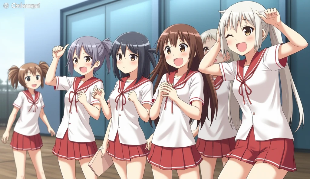 Group of naked girls、Anime Nipple Erection