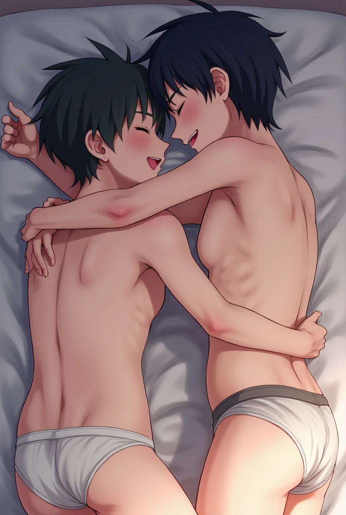 anime 2 a boys sleeping hugging each other in their underwear showing their asses 