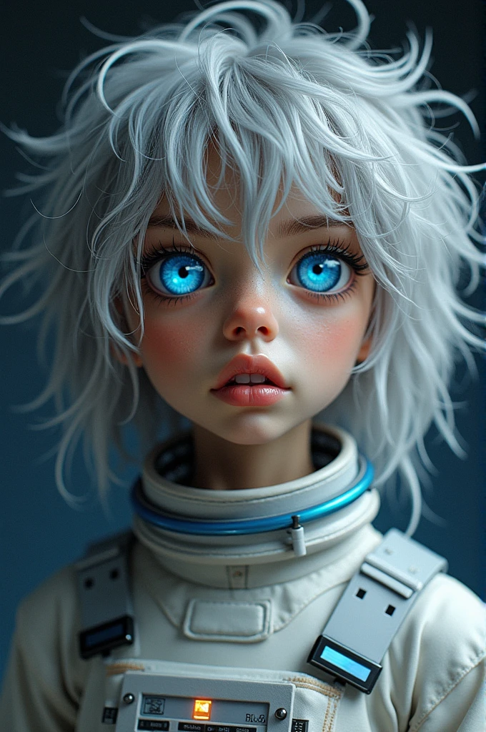 (Get a closer look at more masterpieces:1.5)0.9], (Space and astronauts:1.2) (Messy silver hair:1.1) (Heterochromia xanthochromia and blue eyes:1.2) (Colored stars in the eyes:1.0) (shining:1.1) (thick lips:0.9)Upper body