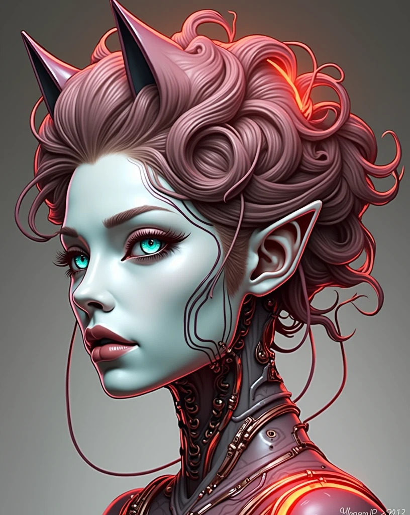 8k, born, Highest quality, masterpiece, Ultra-high resolution, colorful, Portraiture, (medium wide shot), (Dynamic Perspective), Sharp focus , (Depth of written boundary, Bokeh:1.3), Highly detailed eyes and face, Beautiful attention to detail,
(So noble and beautiful), Cinematic Light, (1 Mechanical anthropomorphic white wolf girl), View your viewers, White ceramic body, Glowing android blue eyes, black sclera, Big cleavage, alone, (Mechanical joint), (Mechanical Limbs), (A remote mechanical spine-mounted blood vessel attached to the back), (Mechanical cervical spine attached to the neck), (Wires and cables connected to the head and torso), Neon Details, sf, Full Body Shot, The background is Cyberpunk City, Realistic, Put your hands on your face