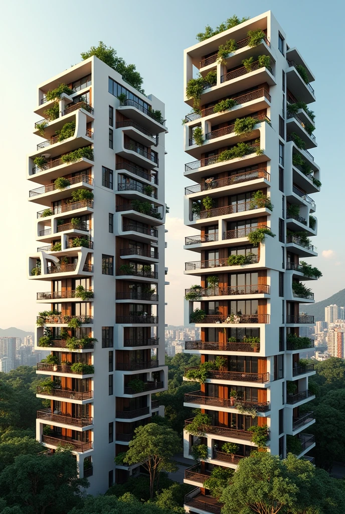 A set of two twenty-story residential buildings, In the traditional Brazilian style, all floors have a balcony
