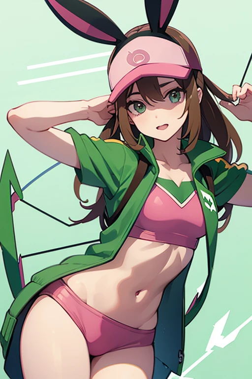 Undressing Bunny, Pokémon Trainer,((ARROW)),Green and pink,unglobe