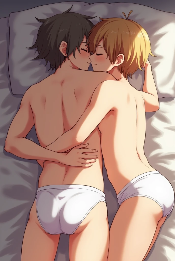 anime 2 shota boys sleeping hugging each other in their underwear showing their asses