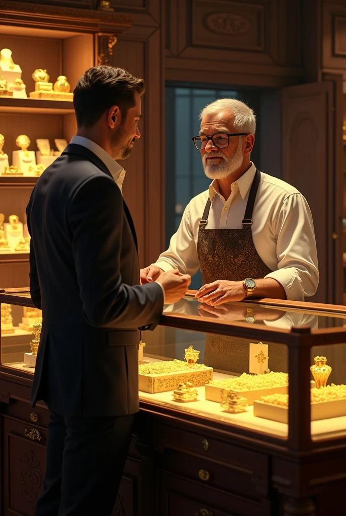 A man talking to a gold shopkeeper