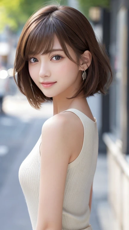 (8k, RAW Photos, Highest quality:1.2), (reality, reality的:1.4), (非常に詳細な8kwallpaper)、Sharp focus, Cinema Lighting, 細部までBeautiful Eyes, Asymmetrical bangs, Glowing Skin, Highly detailed skin ,High resolution, Attention to detail, Detailed hairstyle, Detailed beauty face, Hyper Real, Perfect limbs, Perfect Anatomy ,1 Japanese girl,Famous idols of Japan, Perfect female body,smile,short eyelashes,double eyelid、Look straight here,Stand up straight and face me, whole body ,,look straight at me,Streets of Europe、Tabletop、wallpaper、reality的、Bright lighting、Professional Lighting、Face Light Smooth Lighting、Japanese women、Adult、Beautiful woman、action、gravure、Sexy、so beautiful、Beautiful Skin、Beautiful and detailed、Detailed face、slim、moderately、((short hair))、((Brunette Hair))、Brown eyes、Looking into the camera、Small Bust、Pretty face,, smile, Blurred Background, 超High resolution, Backlight, Top-down angle,whole body、Accurate 5 fingers, software , Bony body, Japanese women, One person, Perfect body, 超Detailed face, Detailed lips, Beautiful Eyes, double eyelid, Light brown hair, Asymmetrical hair, Asymmetrical bangs, Messy Hair,White short-sleeved knit:2.0
