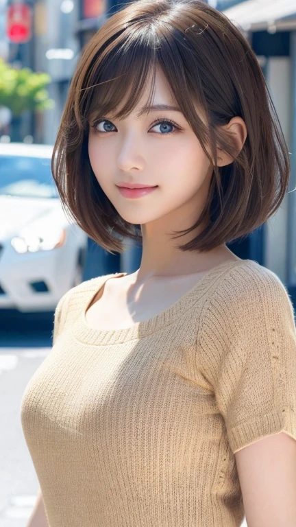 (8k, RAW Photos, Highest quality:1.2), (reality, reality的:1.4), (非常に詳細な8kwallpaper)、Sharp focus, Cinema Lighting, 細部までBeautiful Eyes, Asymmetrical bangs, Glowing Skin, Highly detailed skin ,High resolution, Attention to detail, Detailed hairstyle, Detailed beauty face, Hyper Real, Perfect limbs, Perfect Anatomy ,1 Japanese girl,Famous idols of Japan, Perfect female body,smile,short eyelashes,double eyelid、Look straight here,Stand up straight and face me, whole body ,,look straight at me,Streets of Europe、Tabletop、wallpaper、reality的、Bright lighting、Professional Lighting、Face Light Smooth Lighting、Japanese women、Adult、Beautiful woman、action、gravure、Sexy、so beautiful、Beautiful Skin、Beautiful and detailed、Detailed face、slim、moderately、((short hair))、((Brunette Hair))、Brown eyes、Looking into the camera、Small Bust、Pretty face,, smile, Blurred Background, 超High resolution, Backlight, Top-down angle,whole body、Accurate 5 fingers, software , Bony body, Japanese women, One person, Perfect body, 超Detailed face, Detailed lips, Beautiful Eyes, double eyelid, Light brown hair, Asymmetrical hair, Asymmetrical bangs, Messy Hair,White short-sleeved knit:2.0