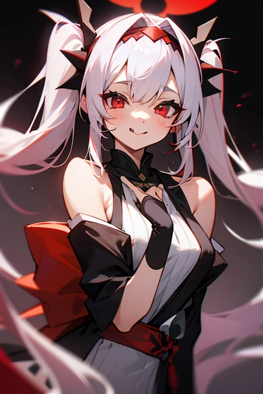 (masterpiece), night, Dark room, (crazy, crazy eyes, crazy smile, Yandere:1.2),( 1 female,) Long hair, Mature and elegant,(Adult women,Around 25 years old),((裙子上有很多Blood)), Eyes without light, Blood, blush,Morbid expression,((Yandere)),Royal sister,((The queen's aura)),There are wounds on the hands,Smile