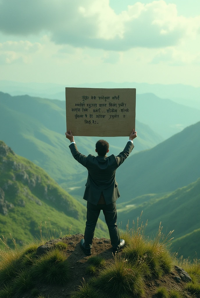 A man from the top of the hill will have the subscription written in his hand in the board