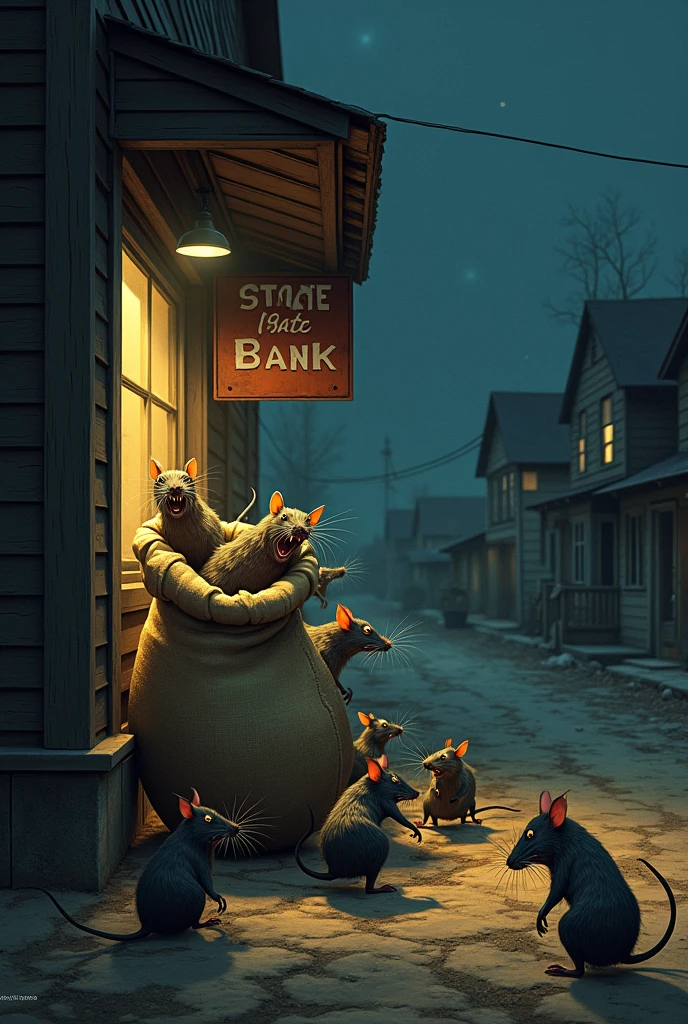 Rats comingout from a bag near state bank at village  night