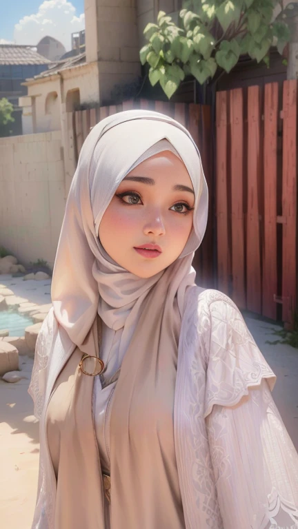hijab, white hijab, accurate face, headshot profile picture, hyperrealistic, 8k, photorealistic, highly detailed, studio lighting, masterpiece, digital art, natural lighting, intricate details, sharp focus