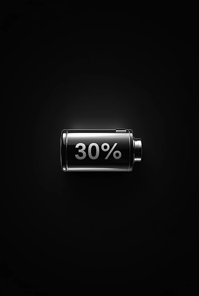 Cinematic image of a battery charge percentage at 30 percent with black and white colors in 2d give it epic details