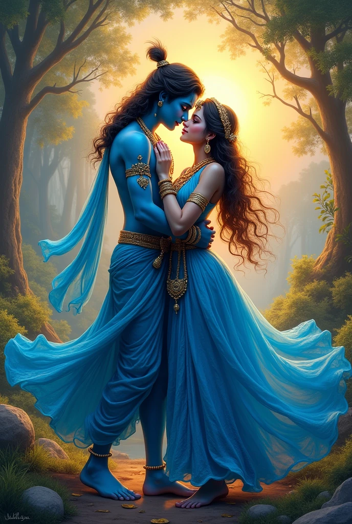 Krishna radha with blue color dress  with a different postures 