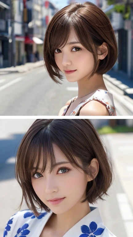 (8k, RAW Photos, Highest quality:1.2), (reality, reality的:1.4), (非常に詳細な8kwallpaper)、Sharp focus, Cinema Lighting, 細部までBeautiful Eyes, Asymmetrical bangs, Glowing Skin, Highly detailed skin ,High resolution, Attention to detail, Detailed hairstyle, Detailed beauty face, Hyper Real, Perfect limbs, Perfect Anatomy ,1 Japanese girl,Famous idols of Japan, Perfect female body,smile,short eyelashes,double eyelid、Look straight here,Stand up straight and face me, whole body ,,look straight at me,Streets of Europe、Tabletop、wallpaper、reality的、Bright lighting、Professional Lighting、Face Light Smooth Lighting、Japanese women、Adult、Beautiful woman、action、gravure、Sexy、so beautiful、Beautiful Skin、Beautiful and detailed、Detailed face、slim、moderately、((short hair))、((Brunette Hair))、Brown eyes、Looking into the camera、Small Bust、Pretty face,, smile, Blurred Background, 超High resolution, Backlight, Top-down angle,whole body、Accurate 5 fingers, software , Bony body, Japanese women, One person, Perfect body, 超Detailed face, Detailed lips, Beautiful Eyes, double eyelid, Light brown hair, Asymmetrical hair, Asymmetrical bangs, Messy Hair,White yukata with floral embroidery:2.0