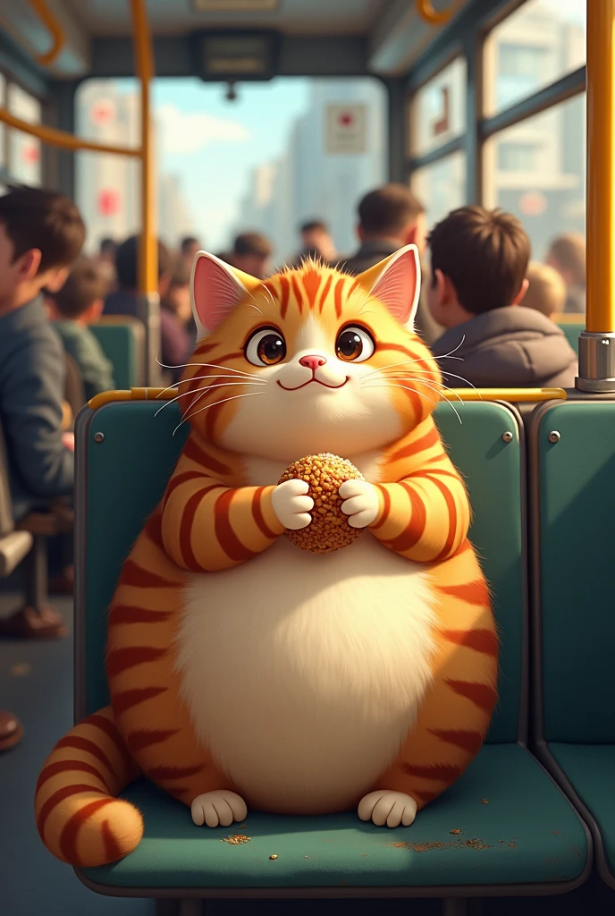 A chubby cat on a bus