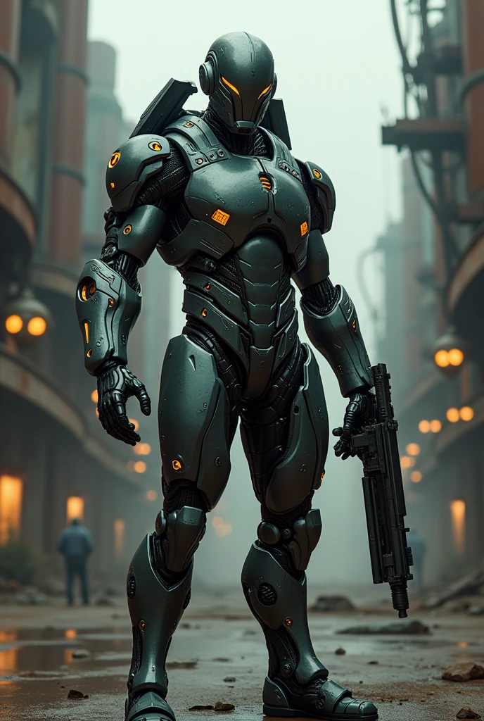 Real human with robotic features with advance weapons 