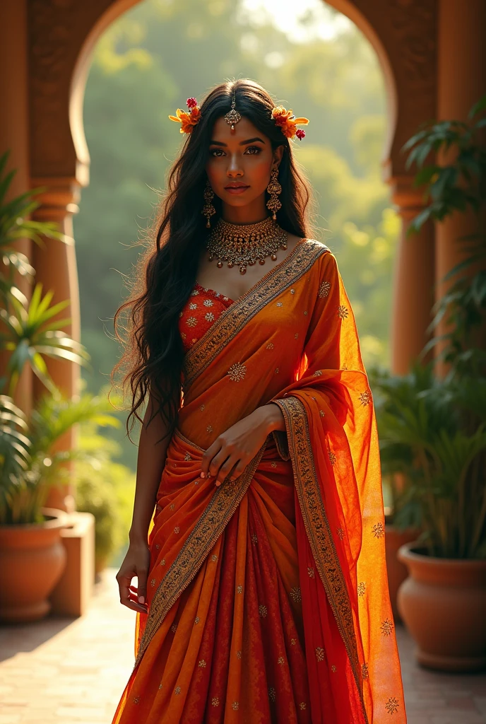A Indian brown skin lady with Churidar traditional look

