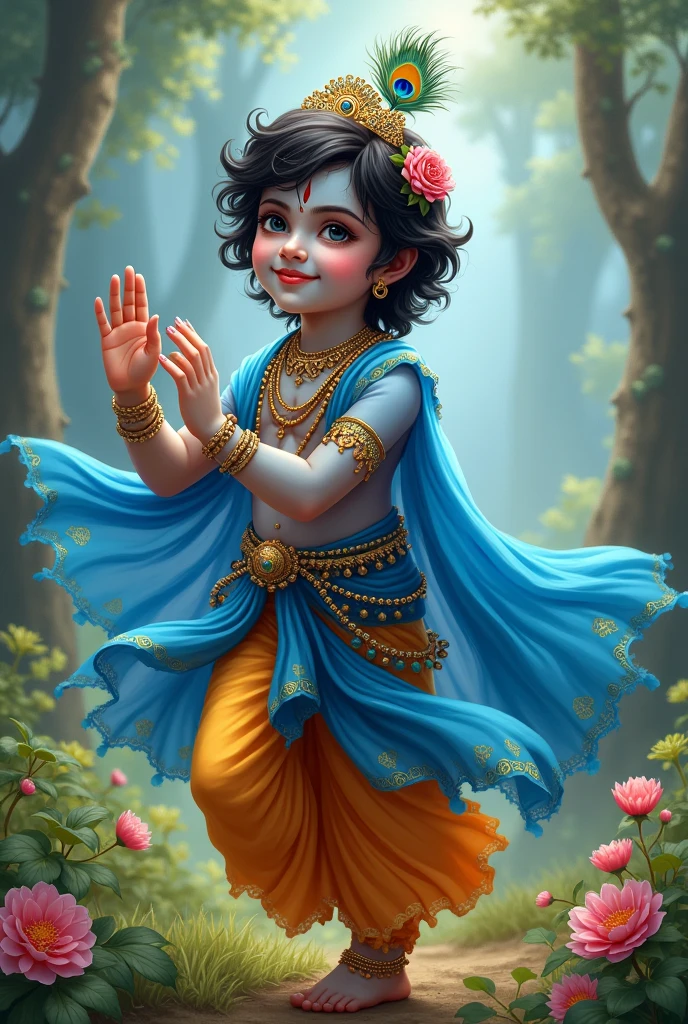 Krishna with blue color dress with a different postures