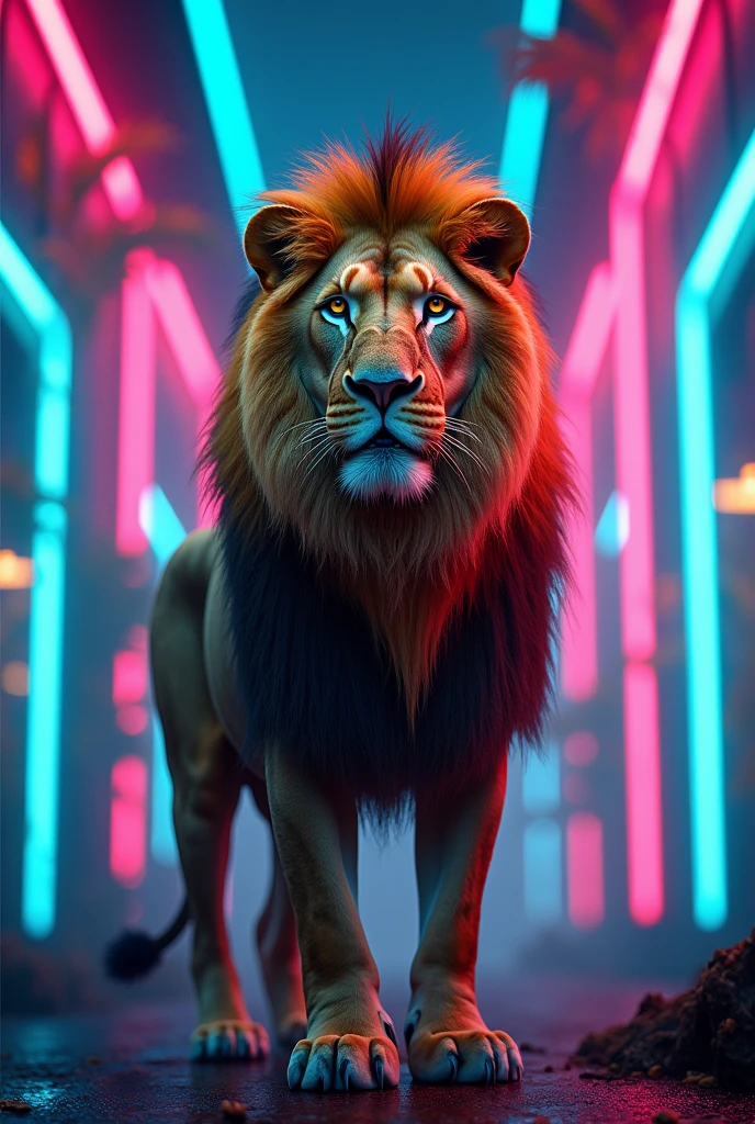 Lion in neon background