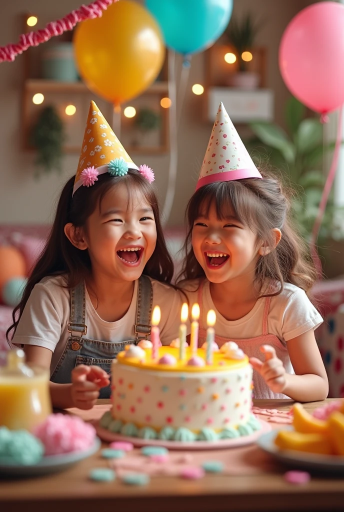Img create 2 girl birthday celebration real img not cartoon img
