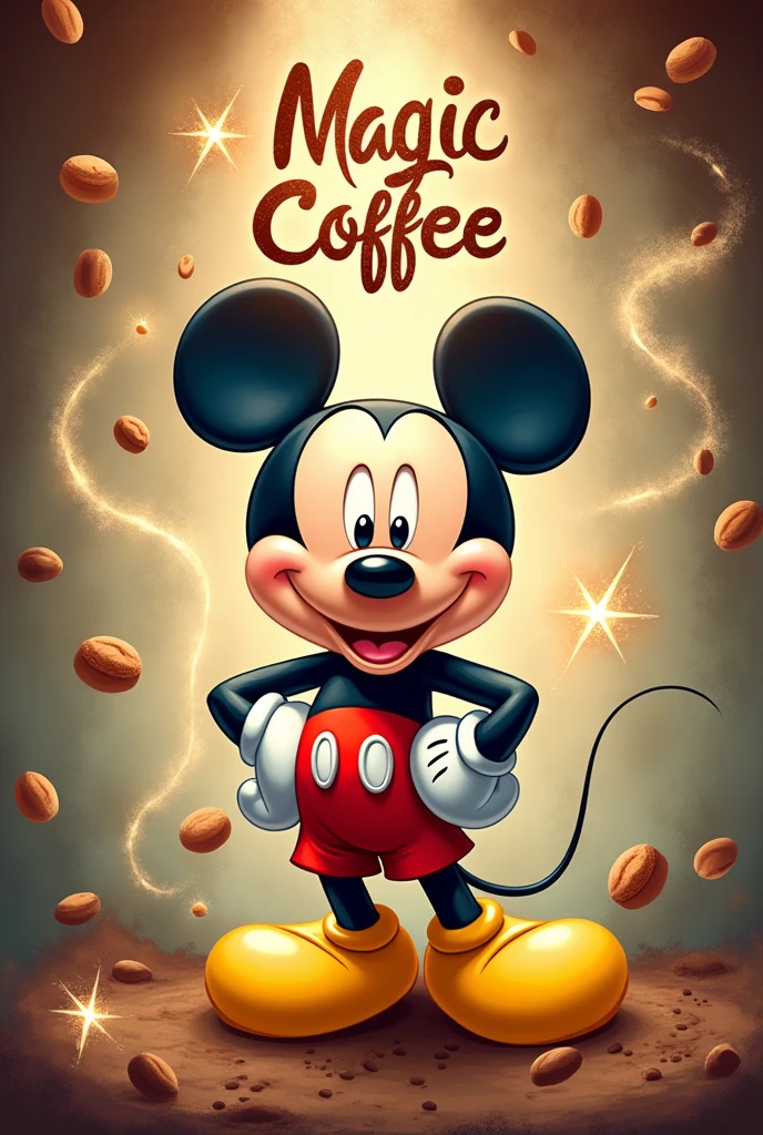 You can make a HORIZONTAL poster that says magic coffee with Mickey Mouse, all very creative in the Disney style, but please make it horizontal.