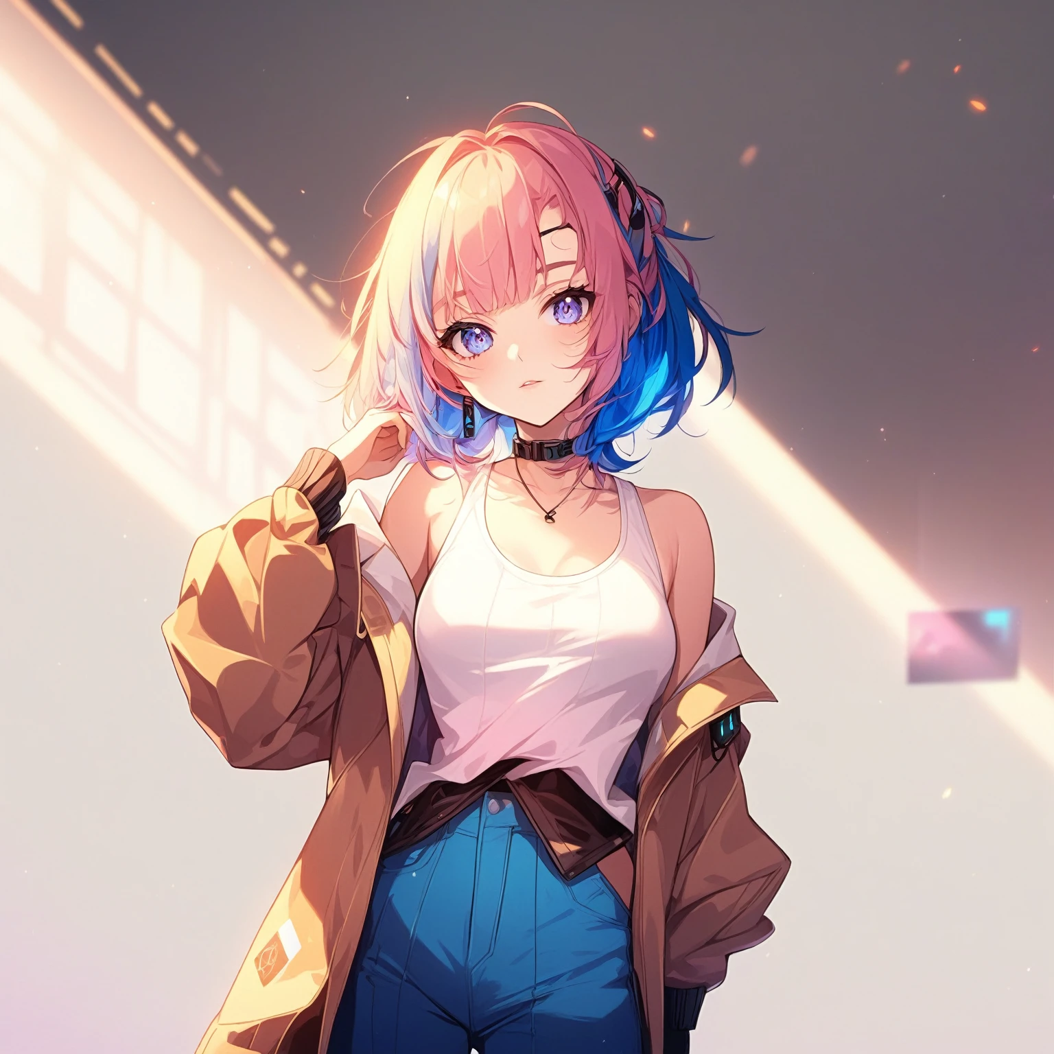 Anime Girls with blue hair and a white shirt and blue pants, Anime Style 4 k, Anime Style. 8k, Anime Moe Art Style, Best anime 4k konachan wallpaper, (Anime Girls), High quality anime art style, an Anime Girls, cyberpunk Anime Girls, cute Anime Girls, young Anime Girls, Anime Girls, Anime Style portrait, Anime Styled digital art