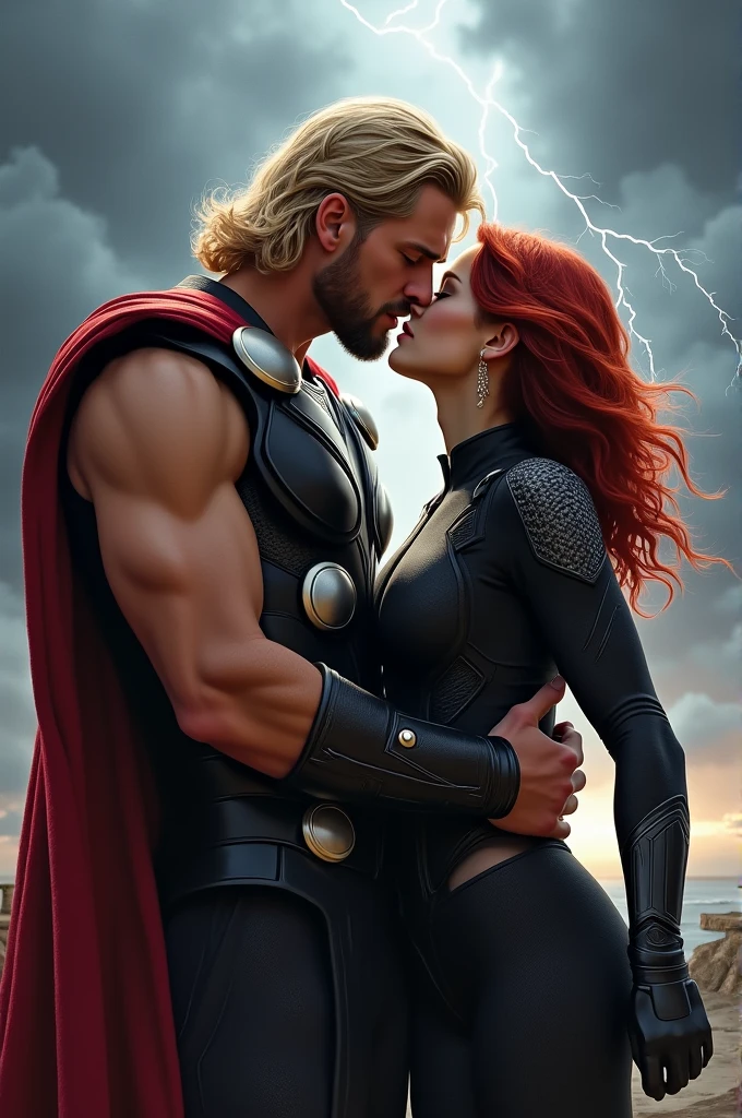 Thor and black widow kissing 