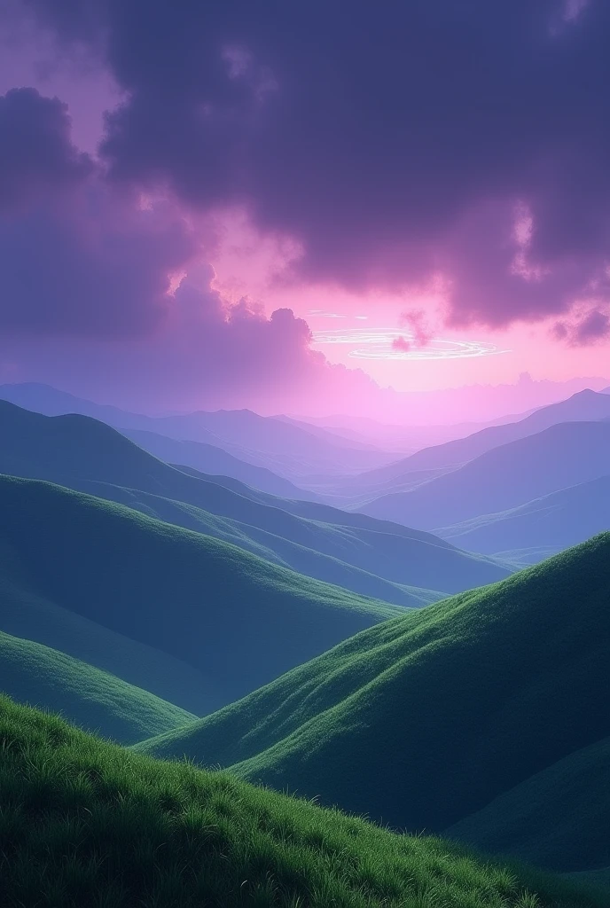 The rolling hills of Jinshan Mountain contrast sharply with the dark purple sky behind them.