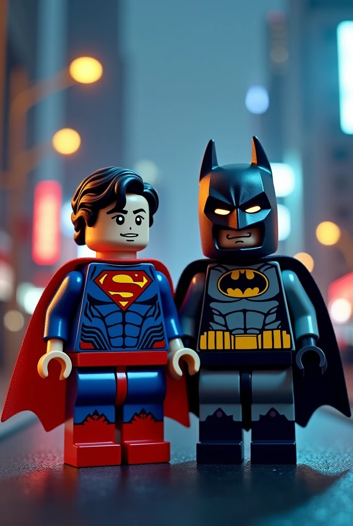 Superman and Batman in lego art, night