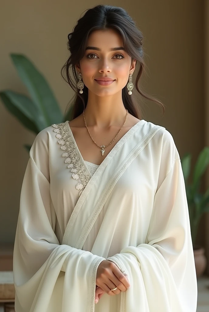 A Indian lady with white Churidar traditional look
