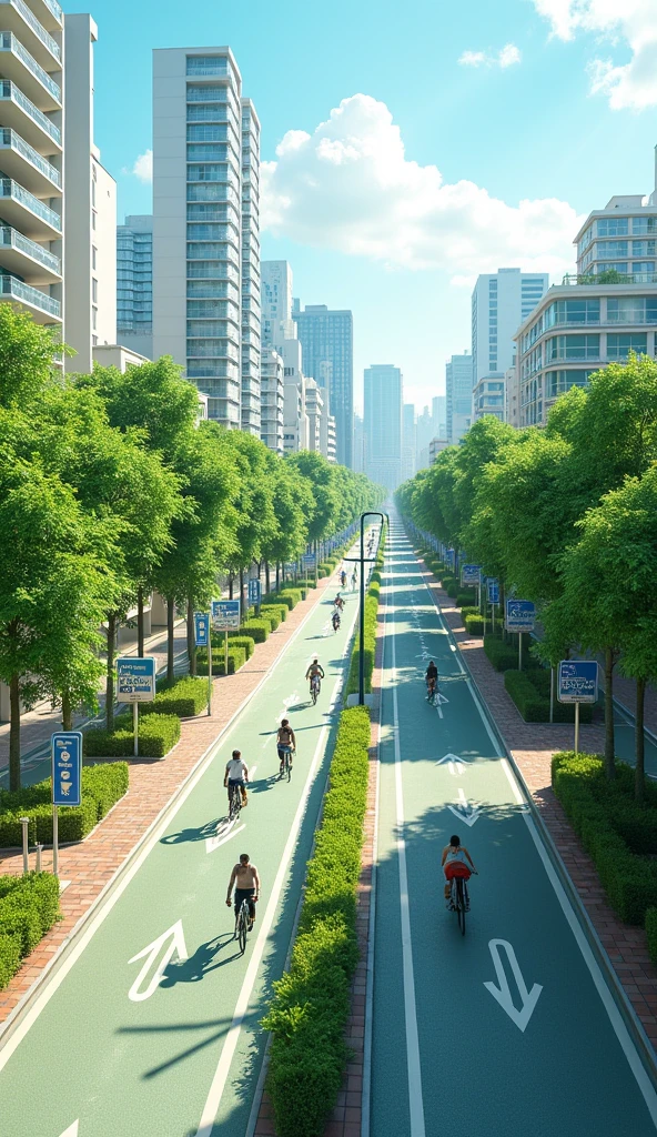 Eco-Friendly Features:** Highlight eco-friendly features such as solar panels installed along the road, electric vehicle charging stations, and bicycle lanes. Ensure that signage and road infrastructure reflect a commitment to sustainability.