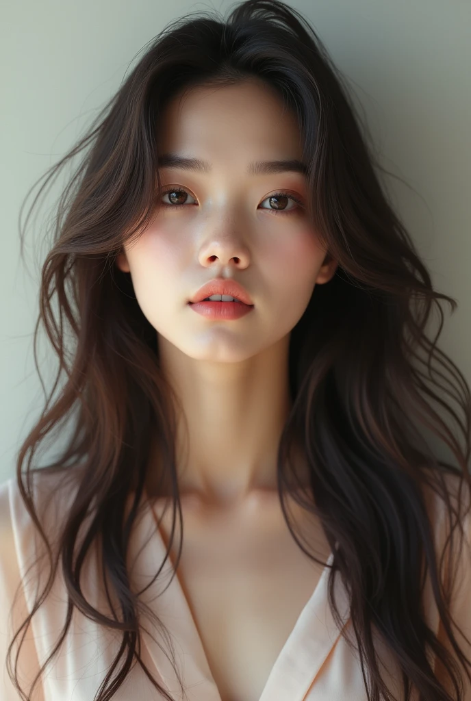 Brunette woman with Asian features