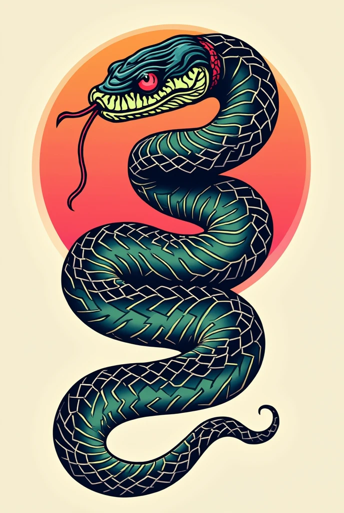90s style snake tattoo design two dimensions