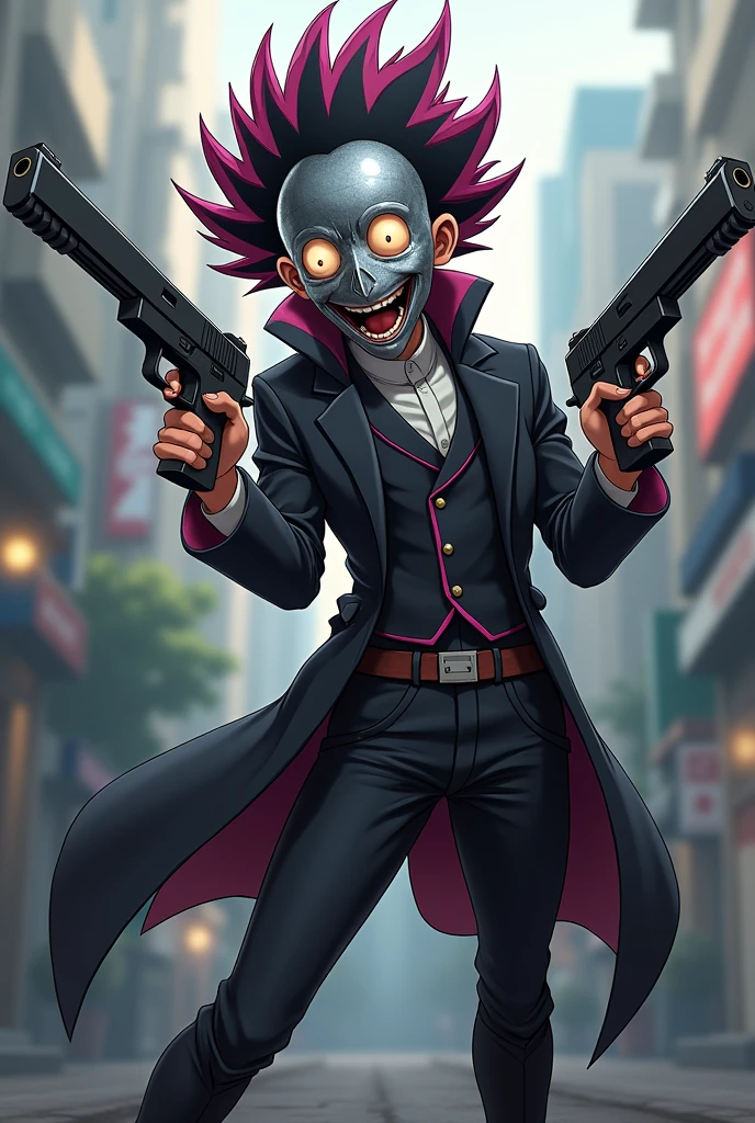 Create a cyber punk character with a black cap with an angry face and hair from another character in his hands 
