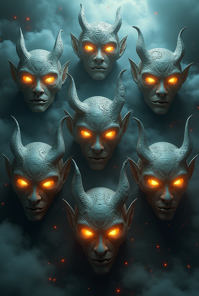 Seven masks with an alien appearance 