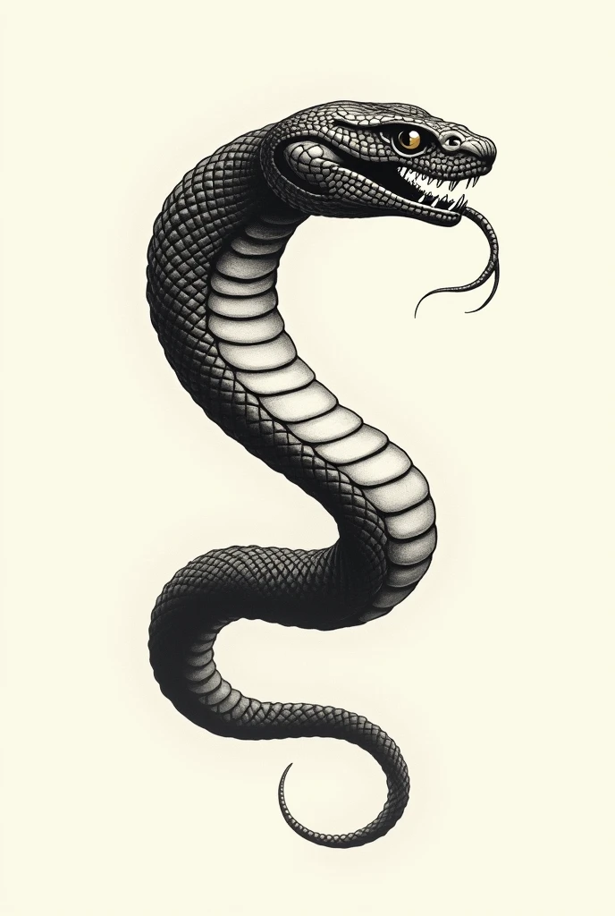Traditional 90s style snake tattoo design in two dimensions