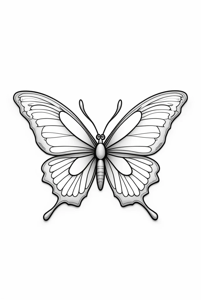Create me a coloring picture of a butterfly, for coloring with large white areas and strong black lines