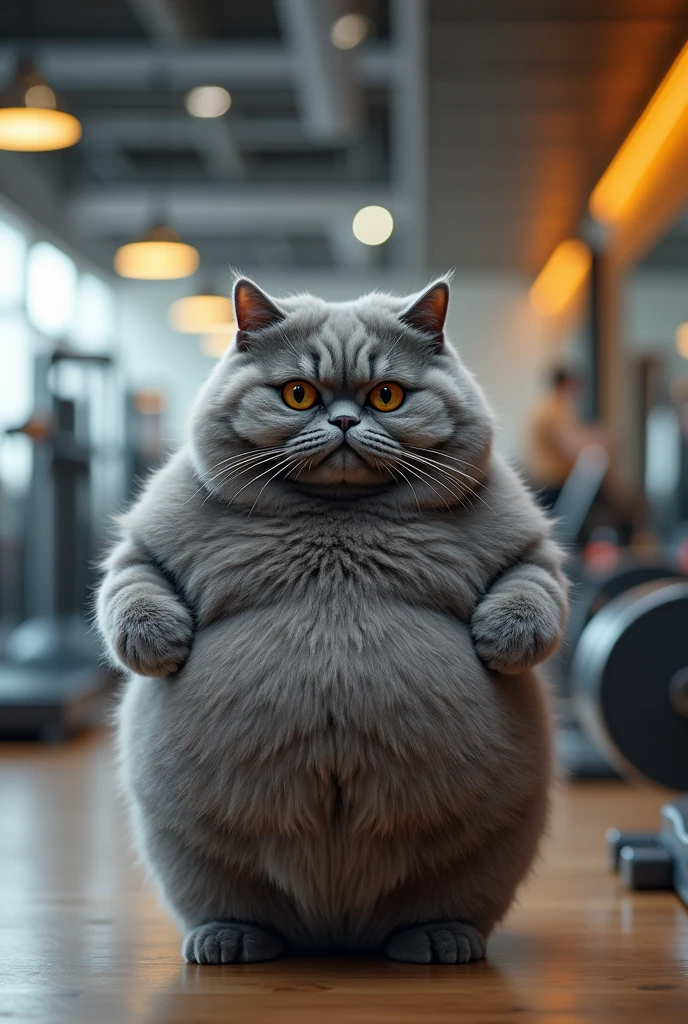 A chubby huge chubby cat in a jim centre to loose his weight