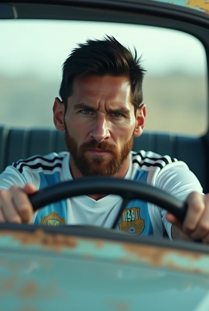 Messi is driving a plain  