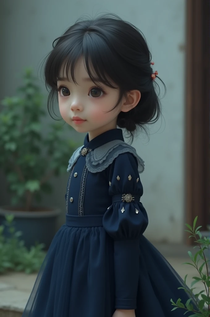 Girl in navy blue dress