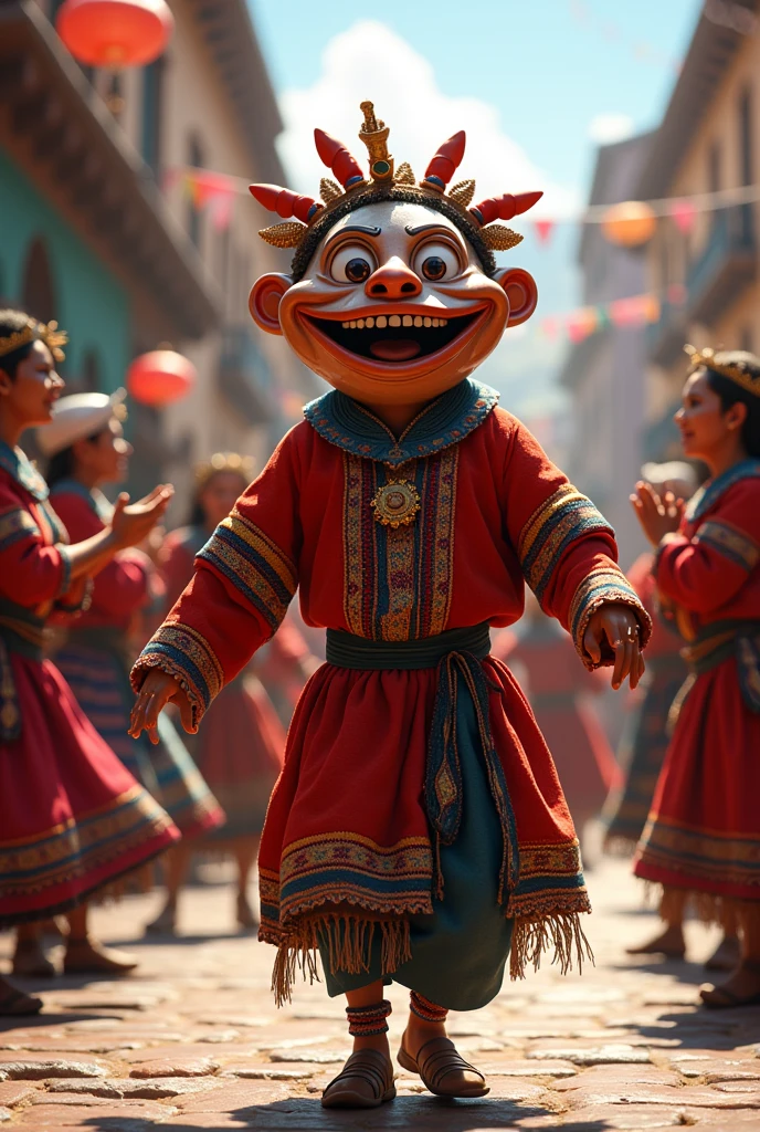 create a huacon ( Huancayo ACO dance) with a laughing mask